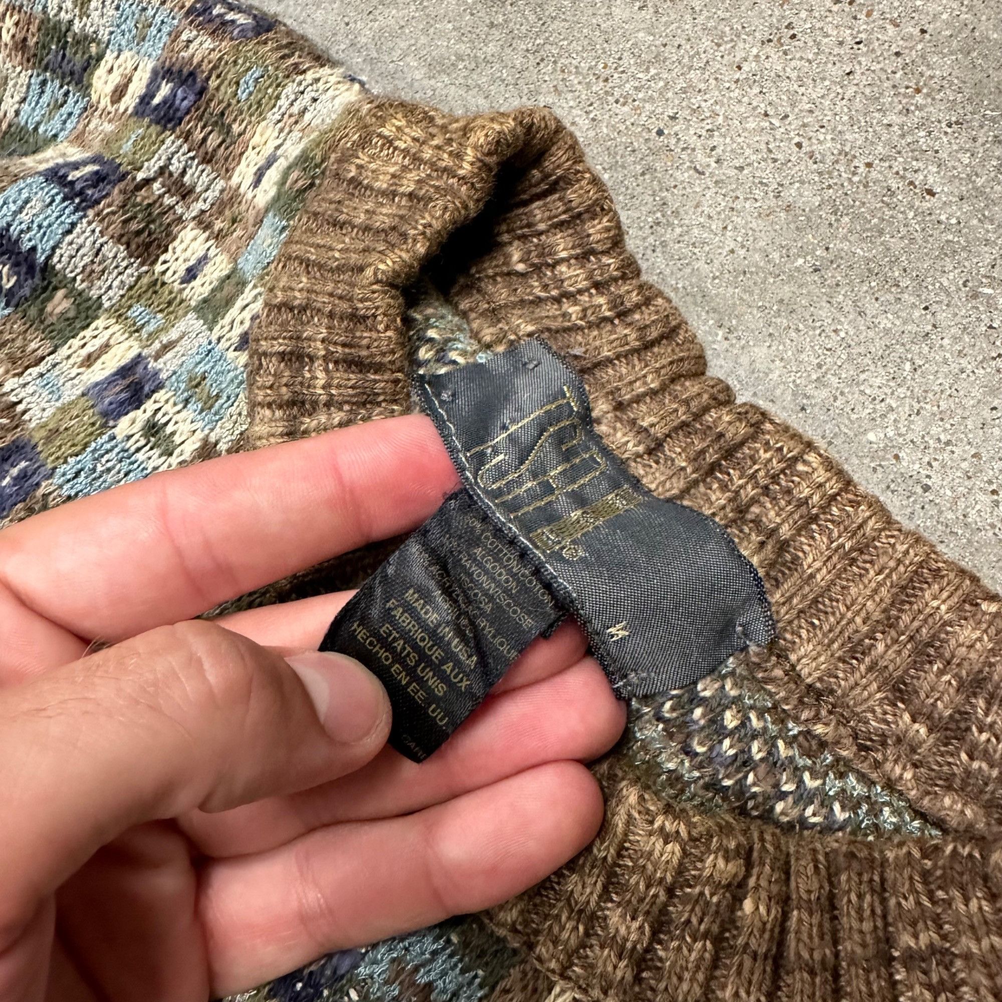 Vintage Vintage Unique Patterned Knit Sweater Blue/Olive/Brown Size US M / EU 48-50 / 2 - 2 Thumbnail
