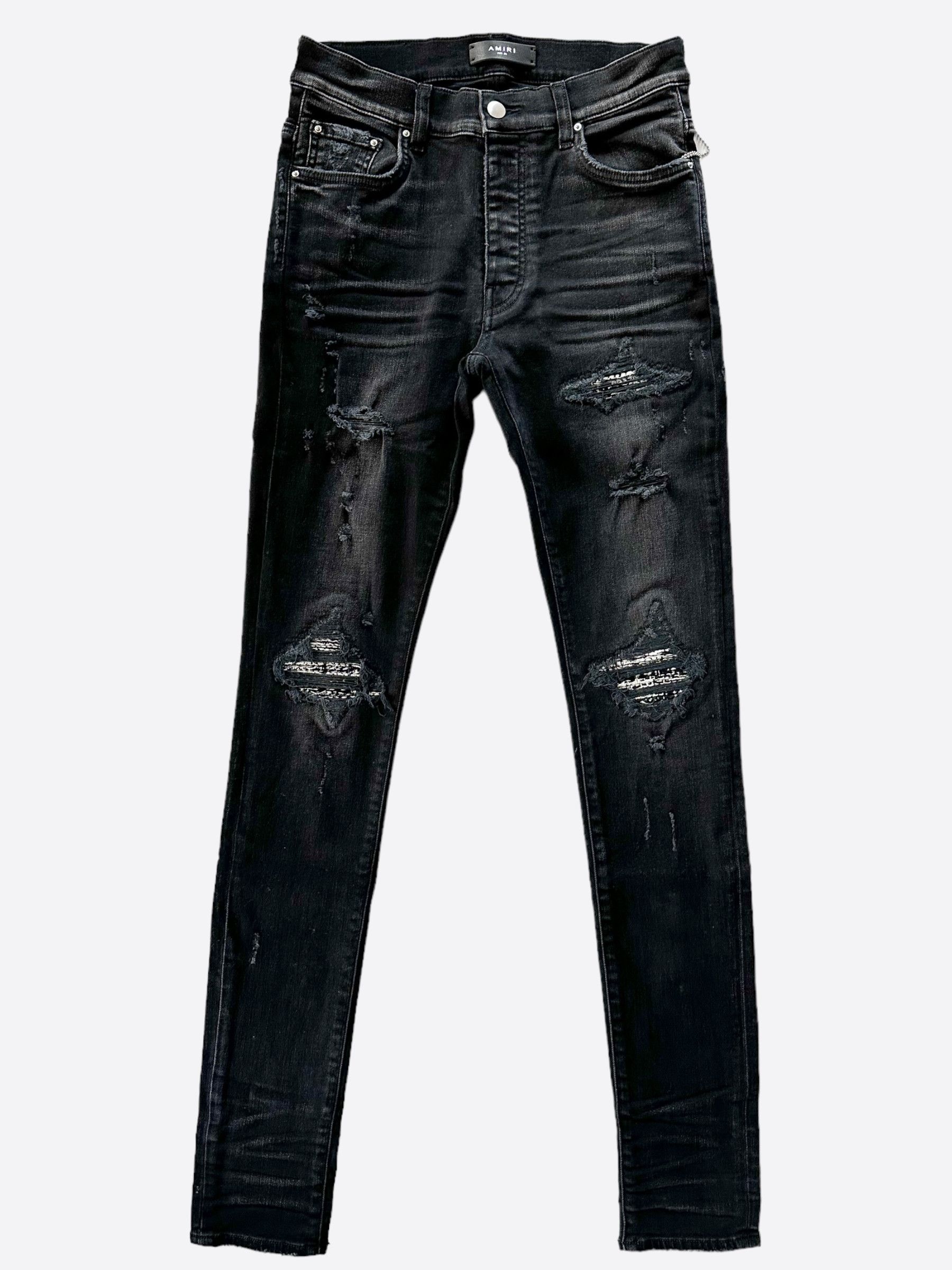 Amiri Aged Black White Bandana Patch MX1 Jeans
