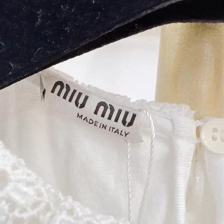 Miu Miu MIU MIU White Doll Collar Logo Short Sleeve Tee XS Size XS / US 0-2 / IT 36-38 - 5 Thumbnail