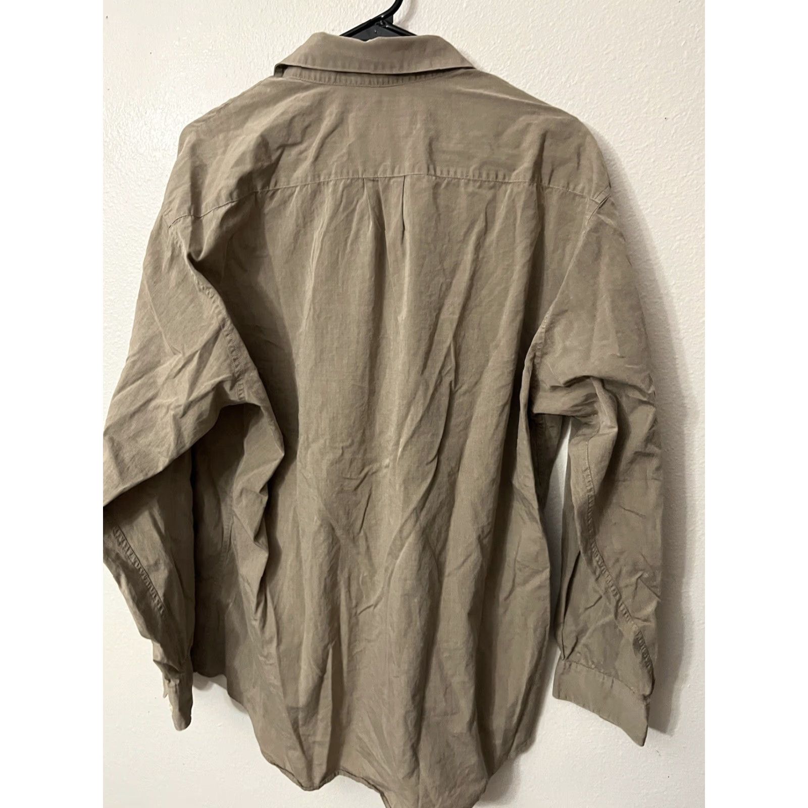 Perry Ellis PERRY ELLIS Portfolio Button-Down Shirt Men 17 Slim Fit Brown Beige Cotton Spandex Solid Casual Business 17 Mens Size US XL / EU 56 / 4 - 3 Thumbnail