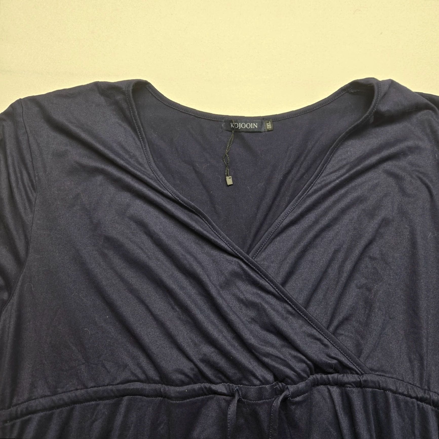 Vintage Kojooin Dress Navy Blue Long Sleeve V-Neck 100% Polyester Women's 3XL Blouson Knit Sleeve Knee Length Casual Party/Cocktail Women Size XXL / US 16-18 / IT 52-54 - 2 Thumbnail