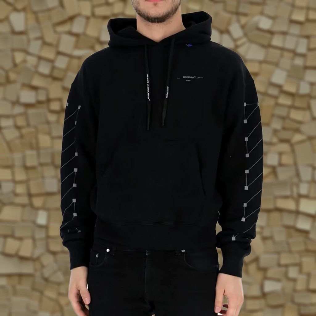 Off-White Off-White Hoodie Black XXS Diag Backbone Cotton Pullover Logo Front Kangaroo Pocket Regular Fit Mens Shirts Size US XXS / EU 40 - 1 Thumbnail