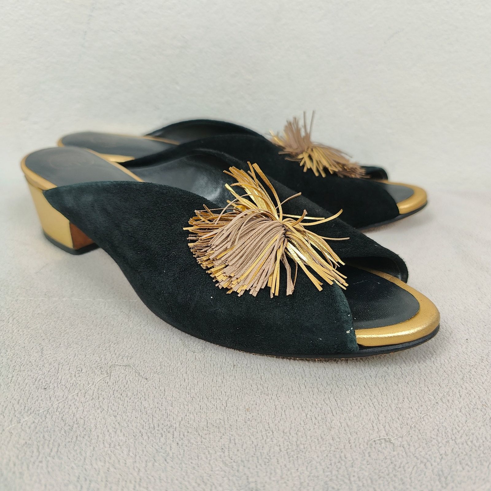 Other Carolina K Offbeat Mules Womens 9 Black Suede Leather Gold Size US 9 / IT 39 - 2 Thumbnail