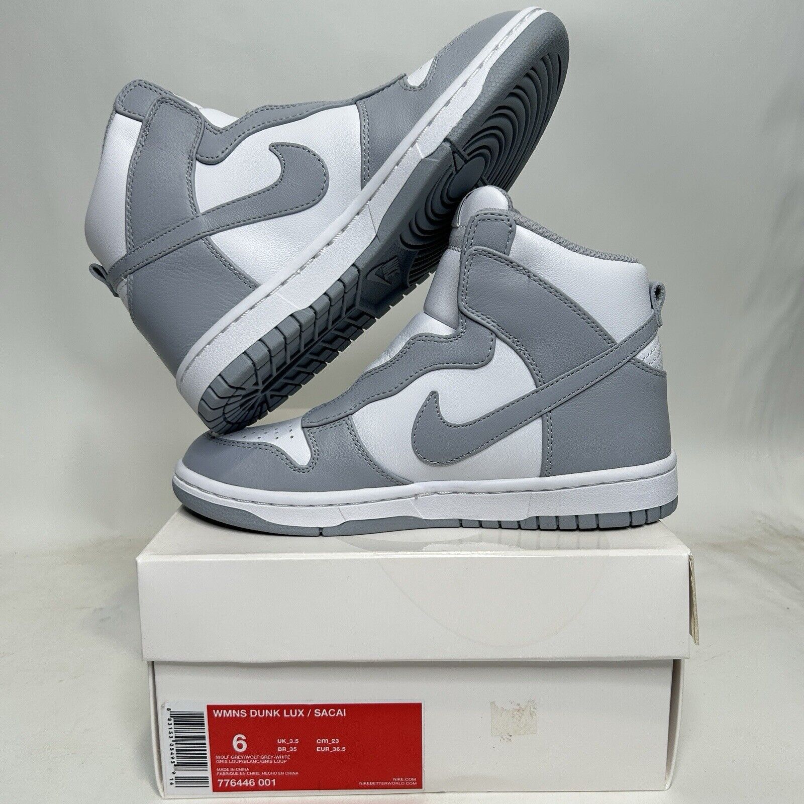 Nike Nike sacai x NikeLab x Dunk Lux “Wolf Grey” 2024 Size US 6 / IT 36 - 3 Thumbnail