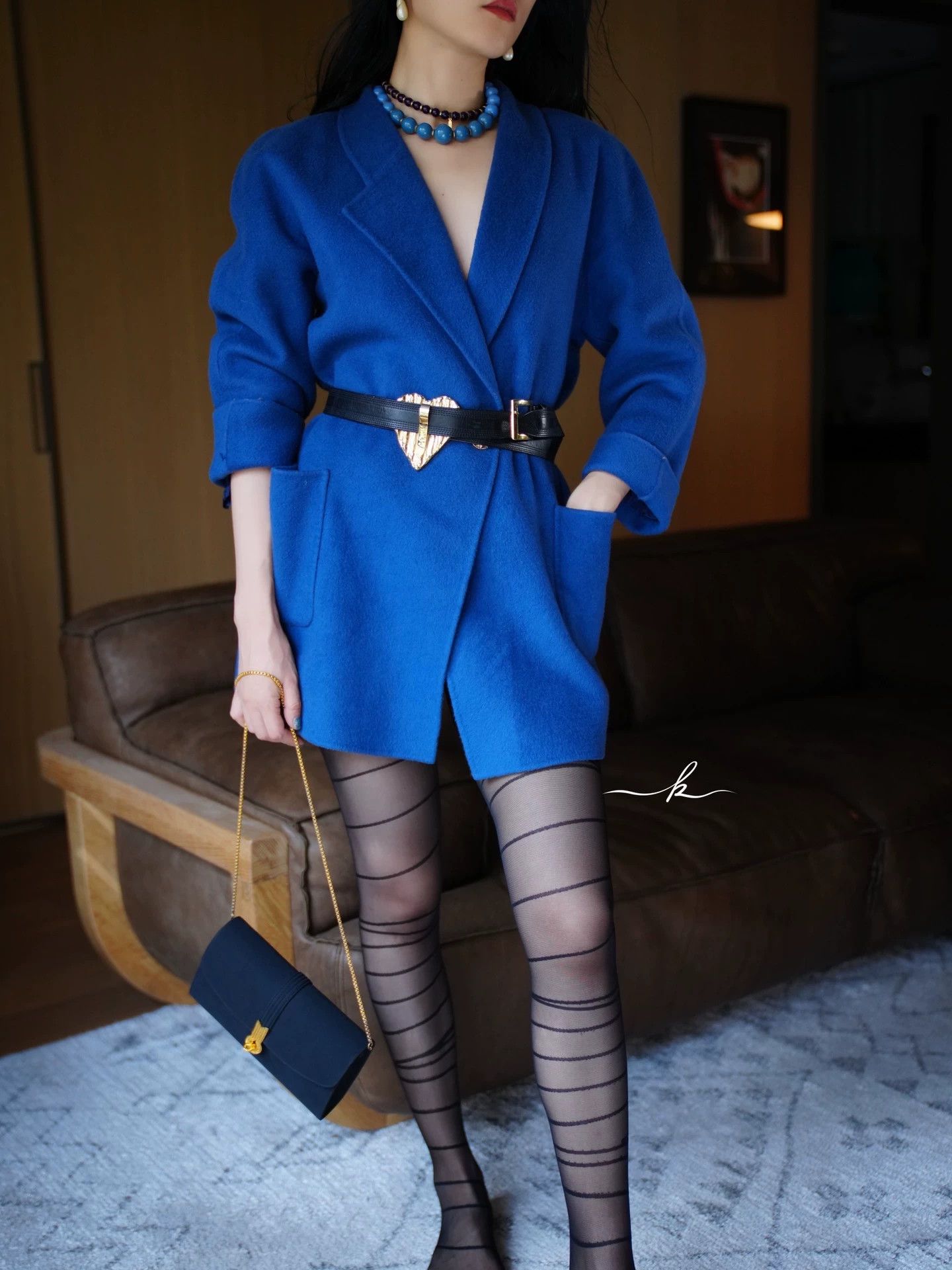 Other vntg royal blue wool asym lapel handmade short coat women's Size M / US 6-8 / IT 42-44 - 8 Thumbnail