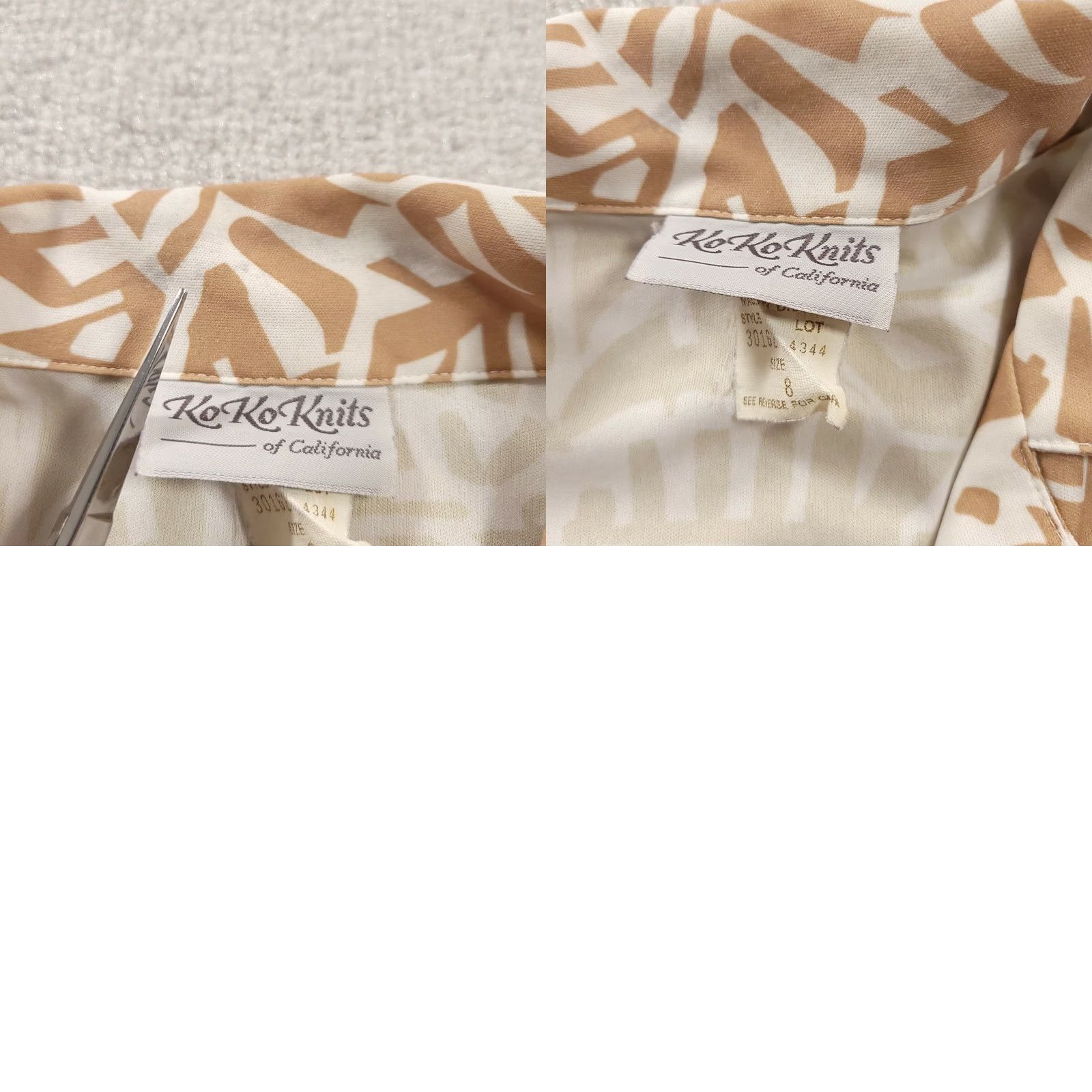 Vintage VINTAGE KoKo Knits of California White Brown Geometric Blouse Size 8 Button Up Shirt Womens Size M / US 6-8 / IT 42-44 - 8 Thumbnail