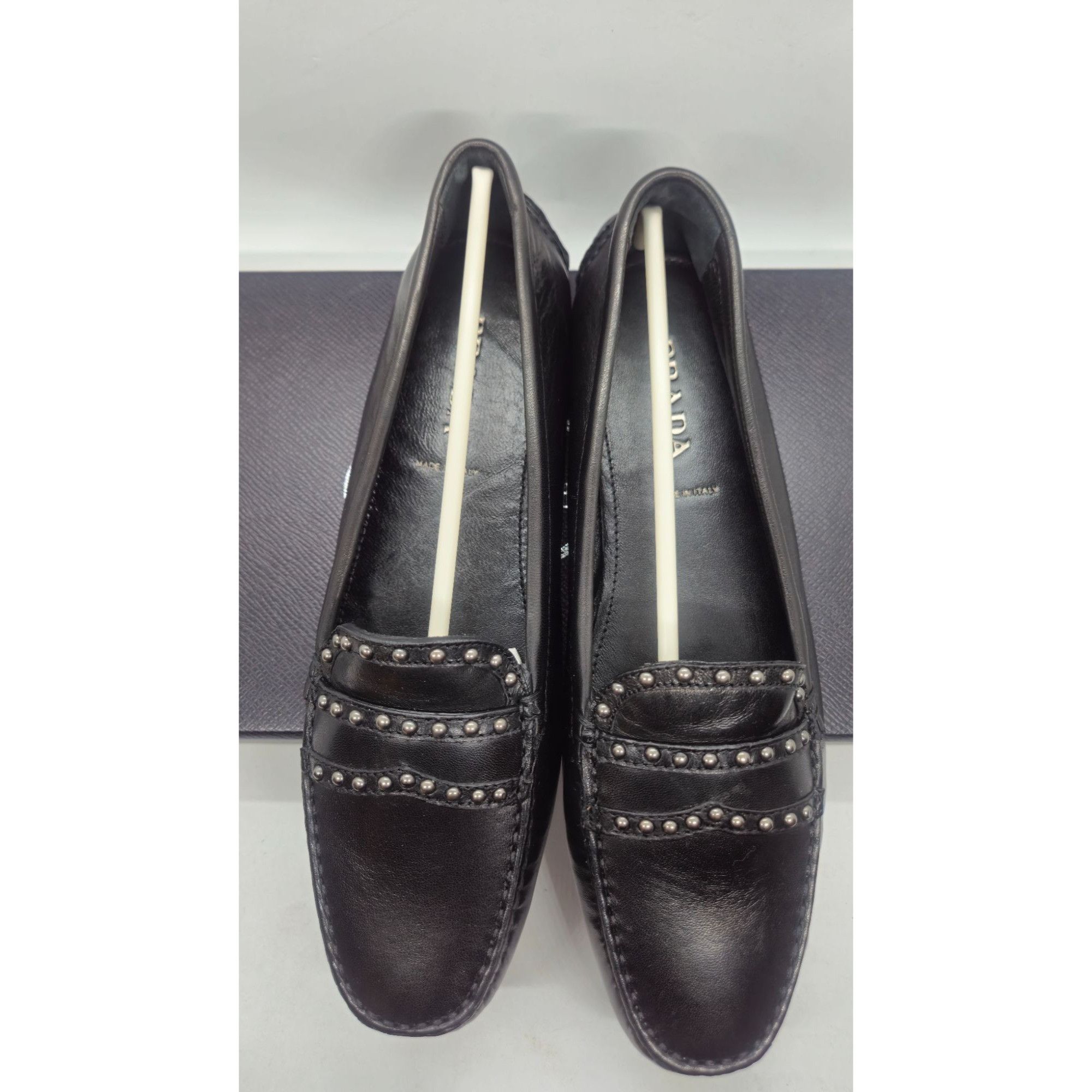 Prada Prada Black Leather Studded Loafers Size 38.5 In Original Bo Size US 8.5 / IT 38.5 - 3 Thumbnail