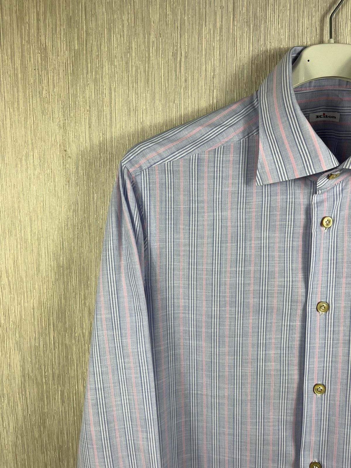 Kiton Kiton linen shirt striped pink baby blue vintage old money Size US L / EU 52-54 / 3 - 4 Thumbnail