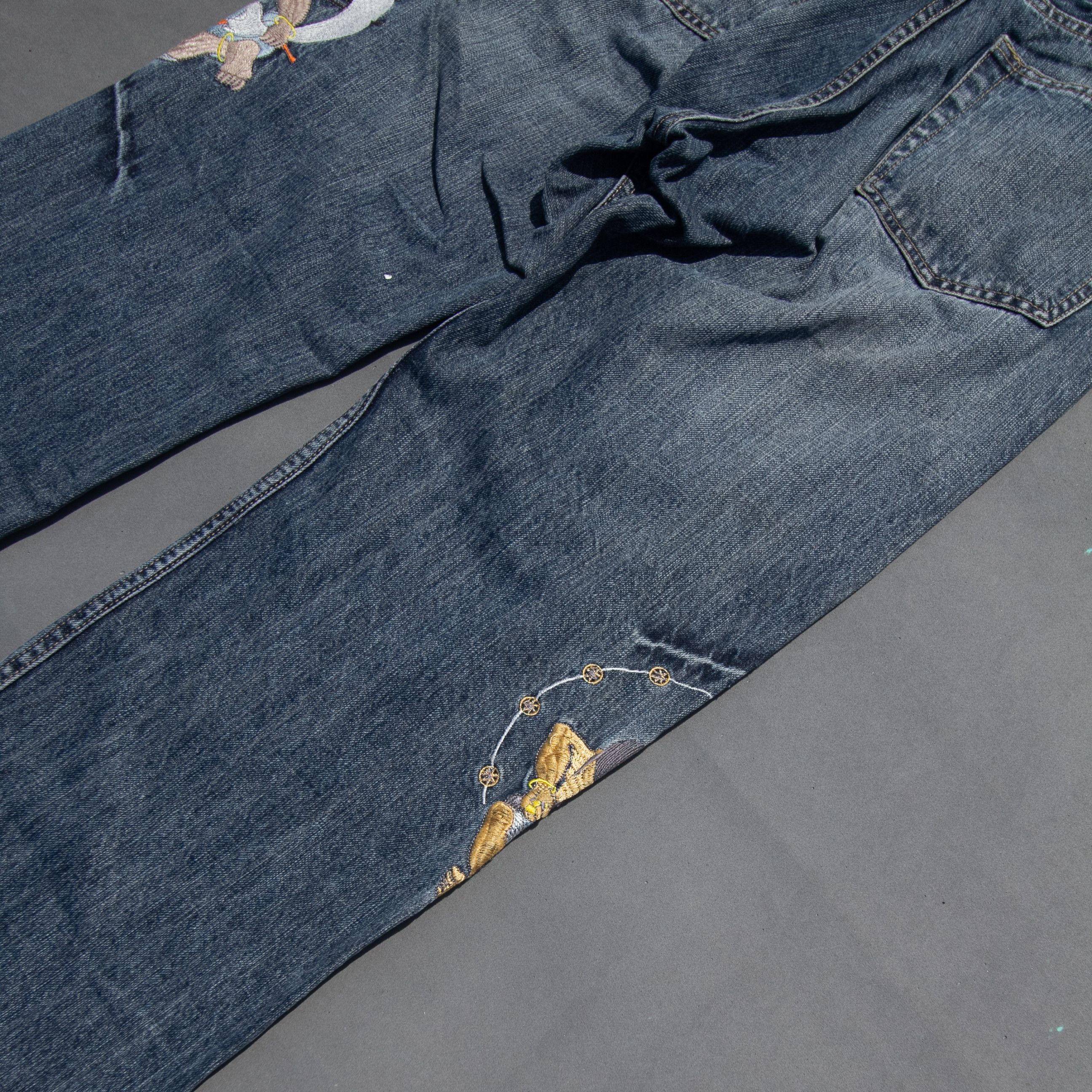 Japanese Brand × Le Grande Bleu (L.G.B.) Fujin Raijin Sukajan Jeans Japan Size US 32 / EU 48 - 3 Thumbnail