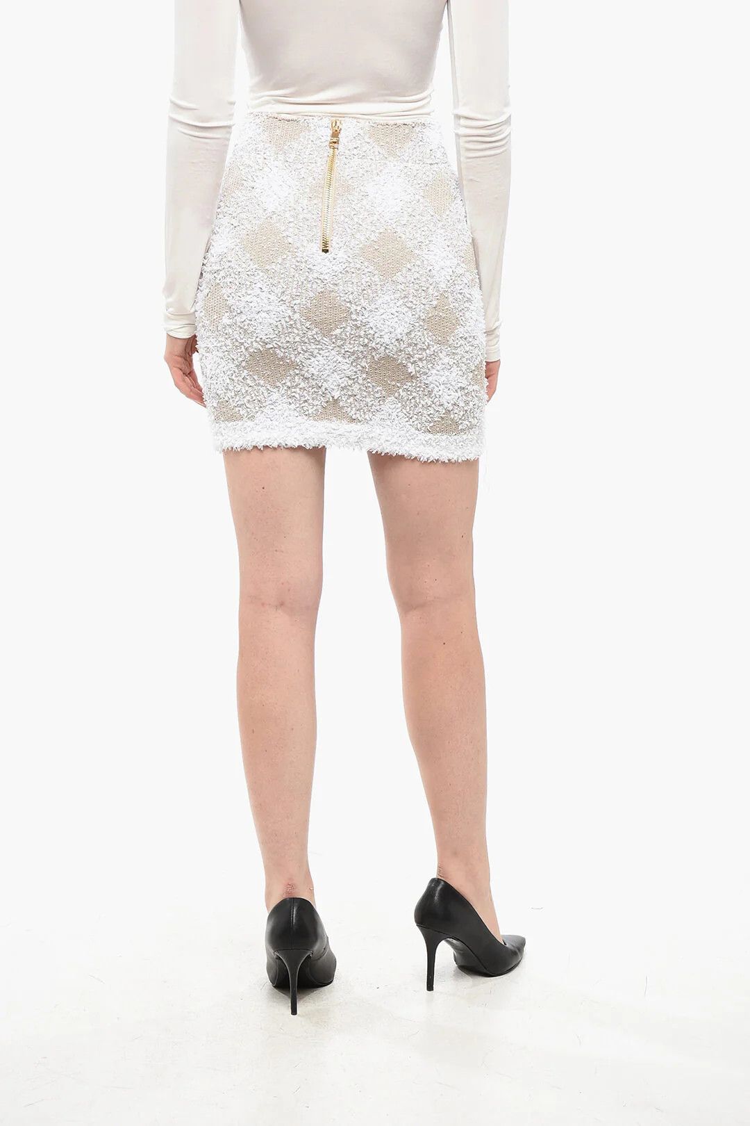 Balmain og1mm0326 Mini Skirt in White/Light Beige Size 28" / US 6 / IT 42 - 2 Thumbnail
