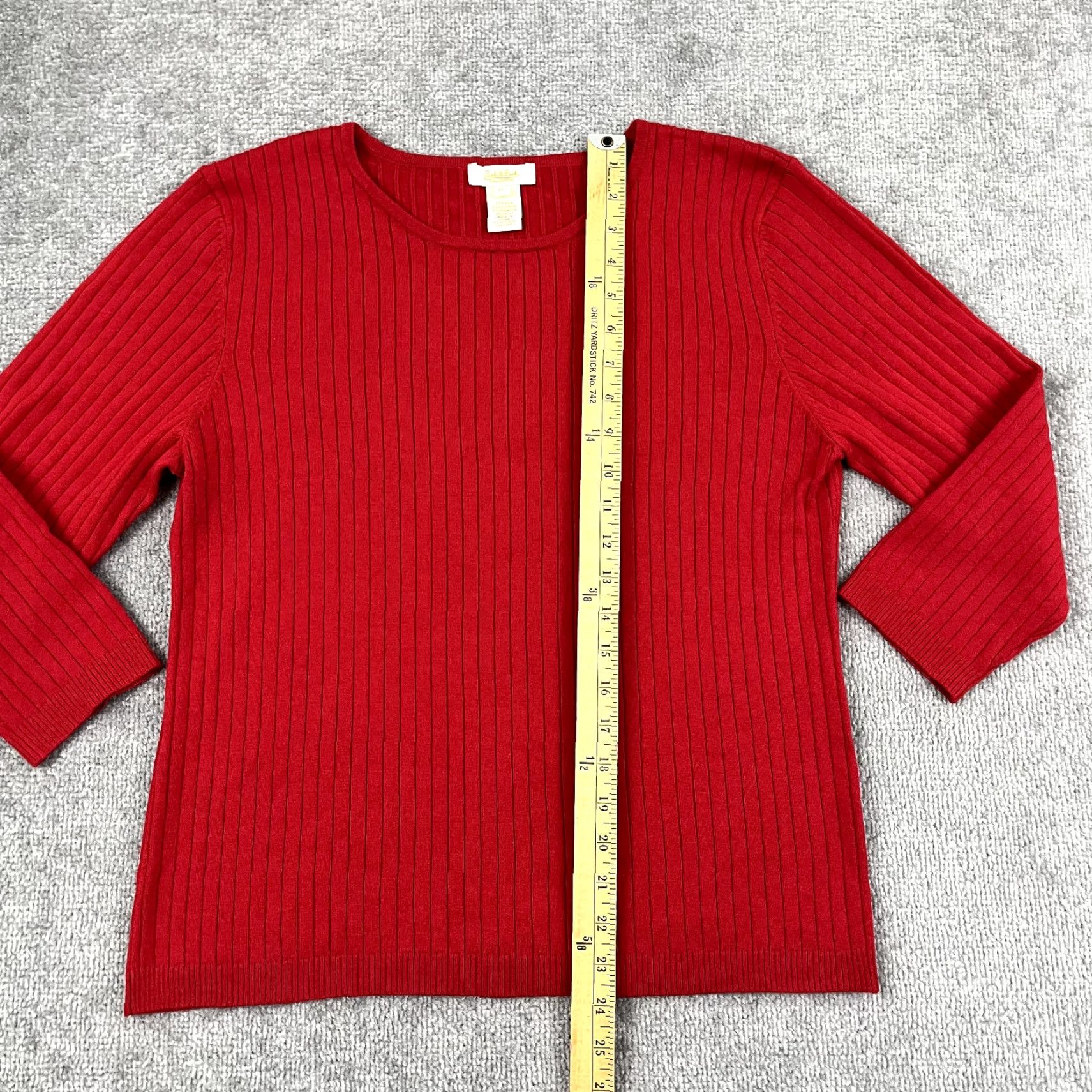 Vintage PECK & PECK Sweater Women XL Red Silk Cashmere Crew Neck 3/4 Pullover Size M / US 6-8 / IT 42-44 - 3 Thumbnail