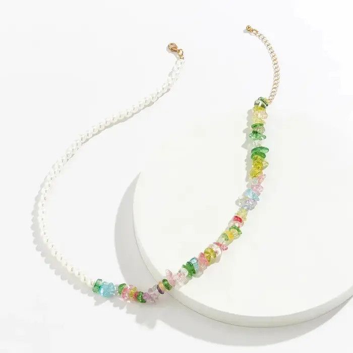 Jewelry Imitation Pearl and Colorful Stone Beads Necklace Size ONE SIZE - 4 Thumbnail