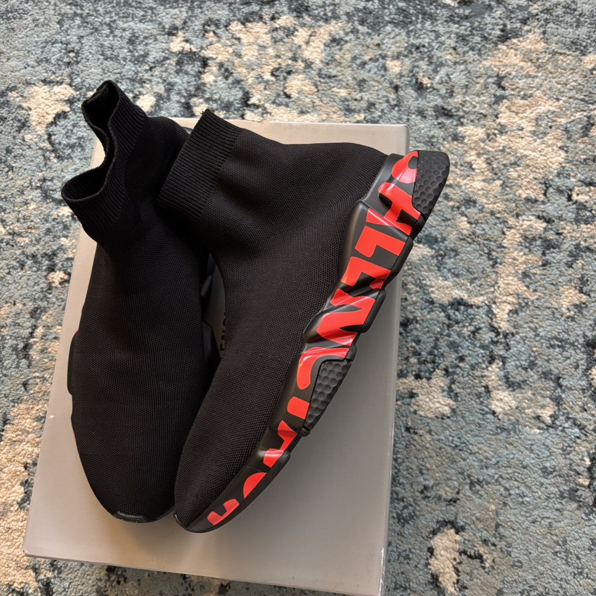 Balenciaga Balenciaga Speed 2.0 Graffiti Black Red Size 11 Worn Lightly Size US 11 / EU 44 - 2 Thumbnail