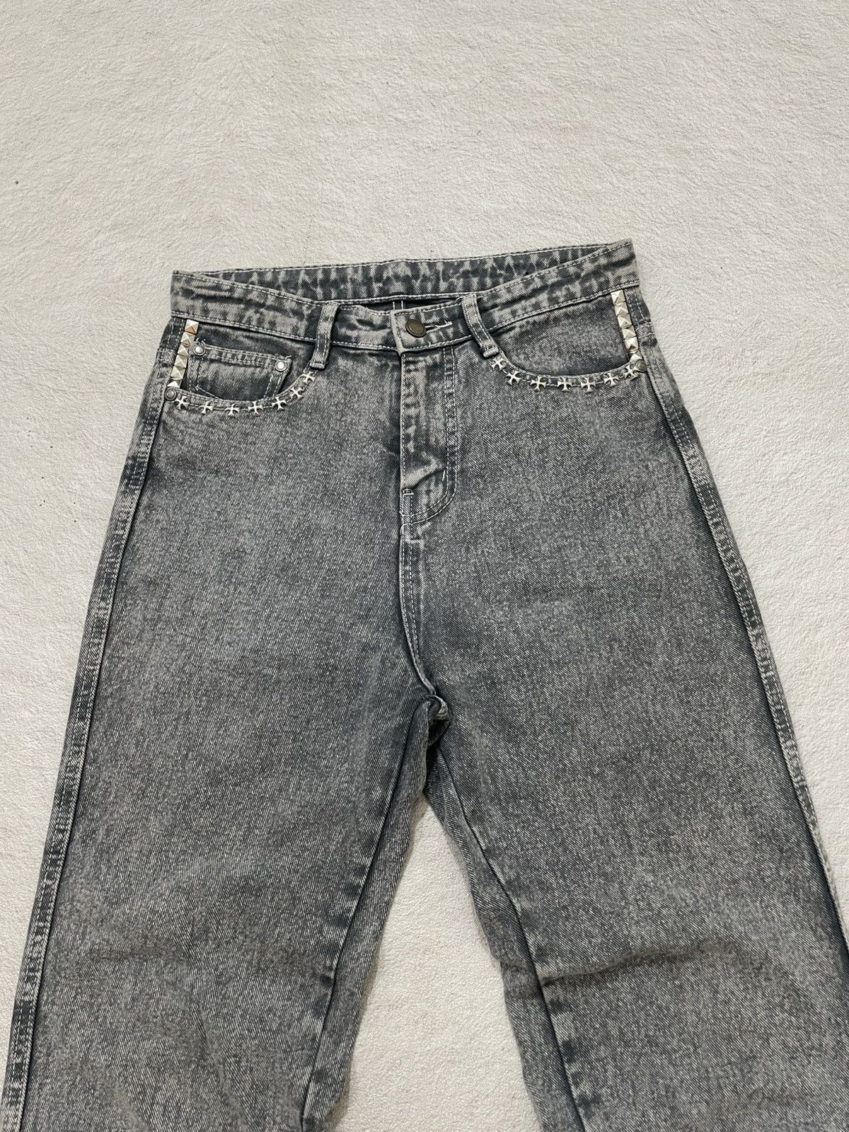 If Six Was Nine 2000s Japanese Denim Studed Independent Wash Grey Y2K LGB Size US 28 / EU 44 - 2 Thumbnail