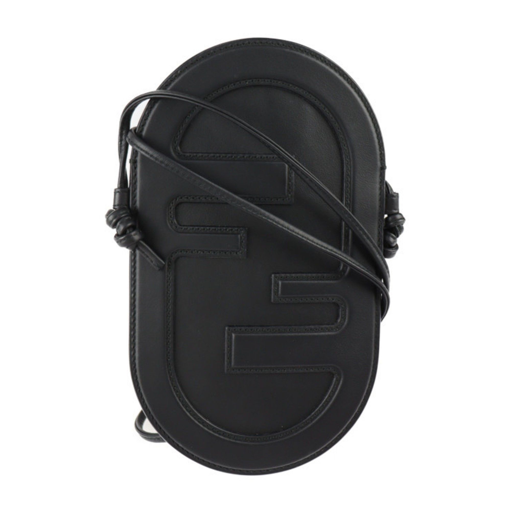 image of Fendi Phone Holder Shoulder Bag 7As055 A5Dy Calf Leather Black Orlock Mobile Case Pochette Smartpho