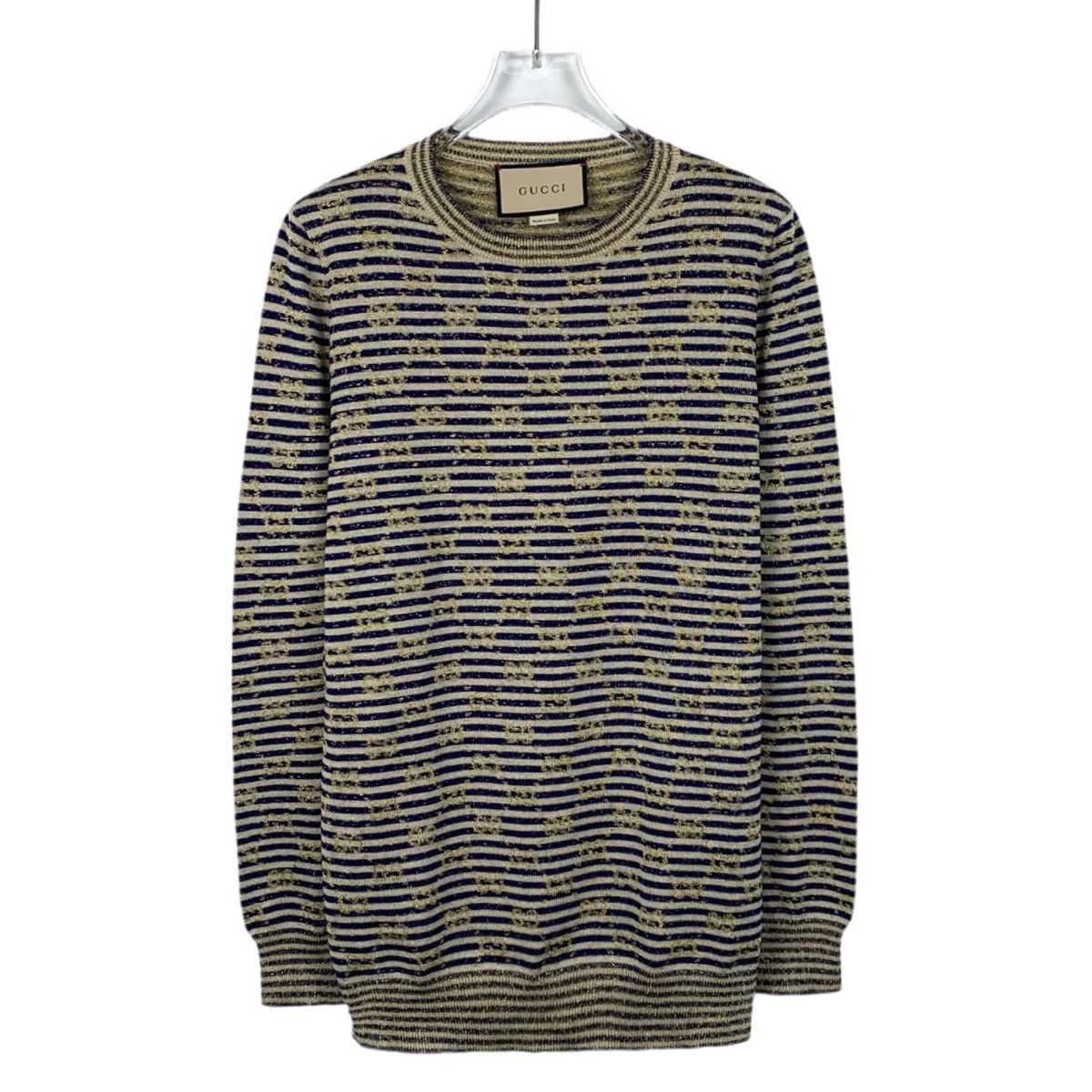 Gucci Gucci Striped Logo All Over Print Long Sleeve Knit Top K26WX Size M / US 6-8 / IT 42-44 - 1 Thumbnail