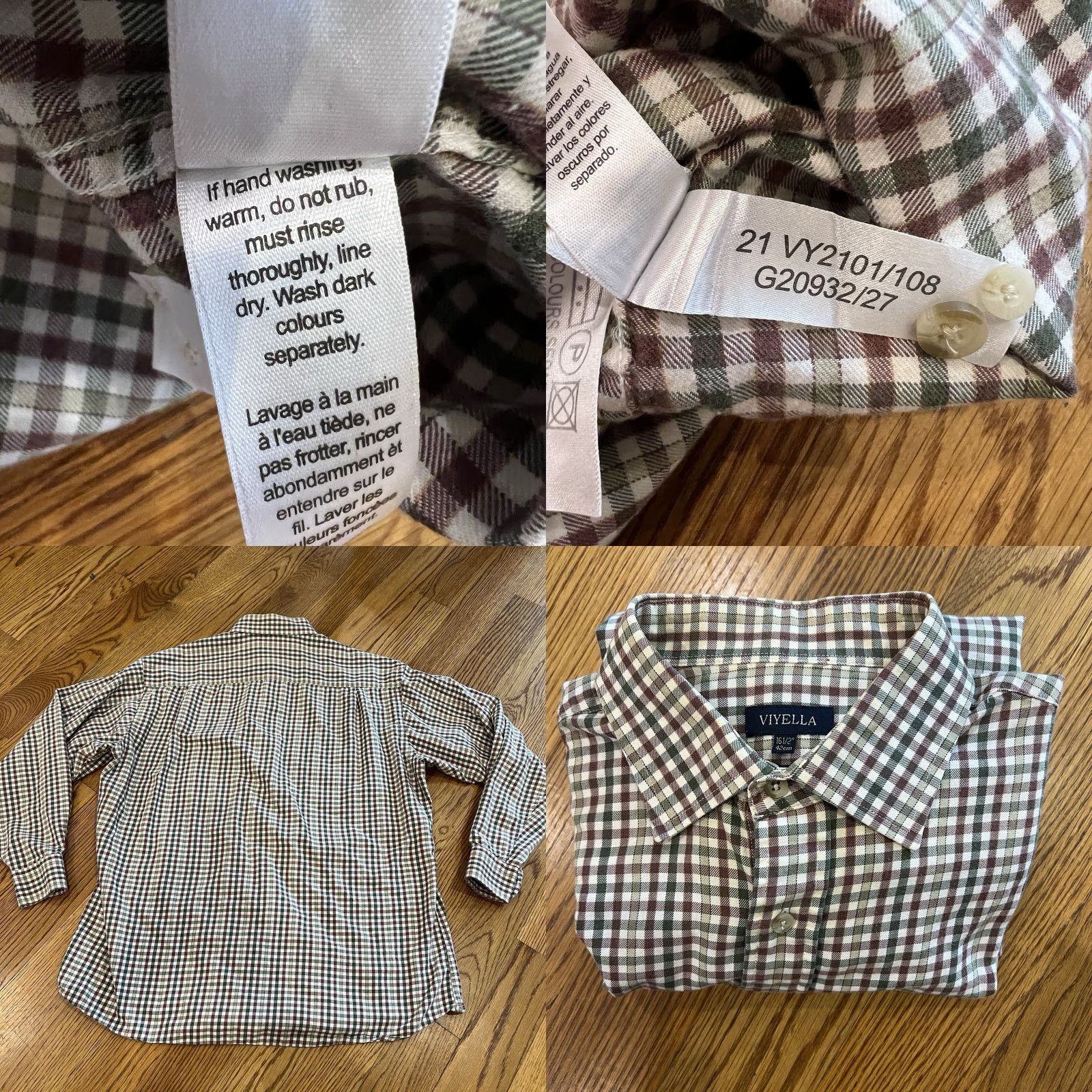 Vintage Viyella Shirt Men’s Size 16.5 Green Maroon Check Plaid Cotton Wool Blend Button-Up Long Sleeve Button-Down Collar Vintage Regular Men Size US L / EU 52-54 / 3 - 8 Thumbnail
