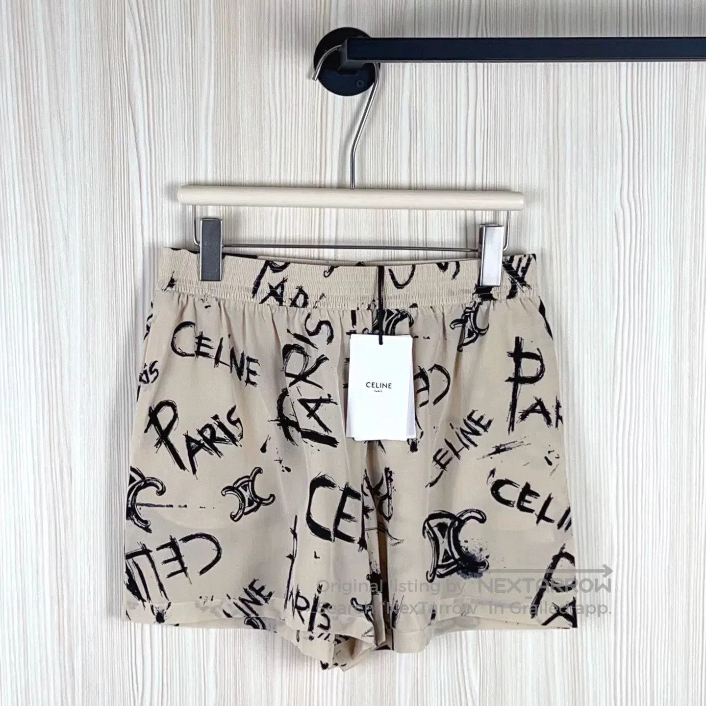 Celine Celine Beige Paris Print Shorts. Size 37" - 1 Thumbnail