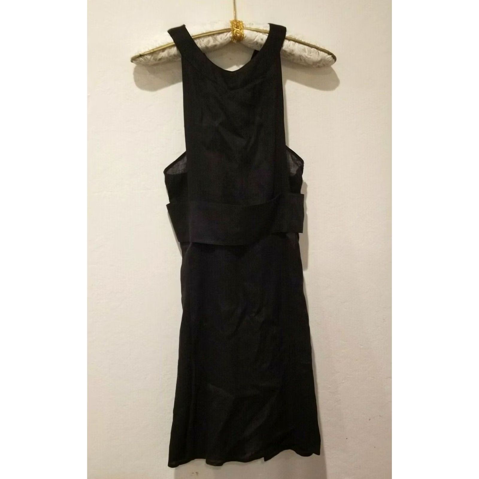 Vintage Max Studio Womens Sz 10 Sleeveless Cocktail Dress Belted Cross Back Linen Black Size L / US 10 / IT 46 - 2 Thumbnail