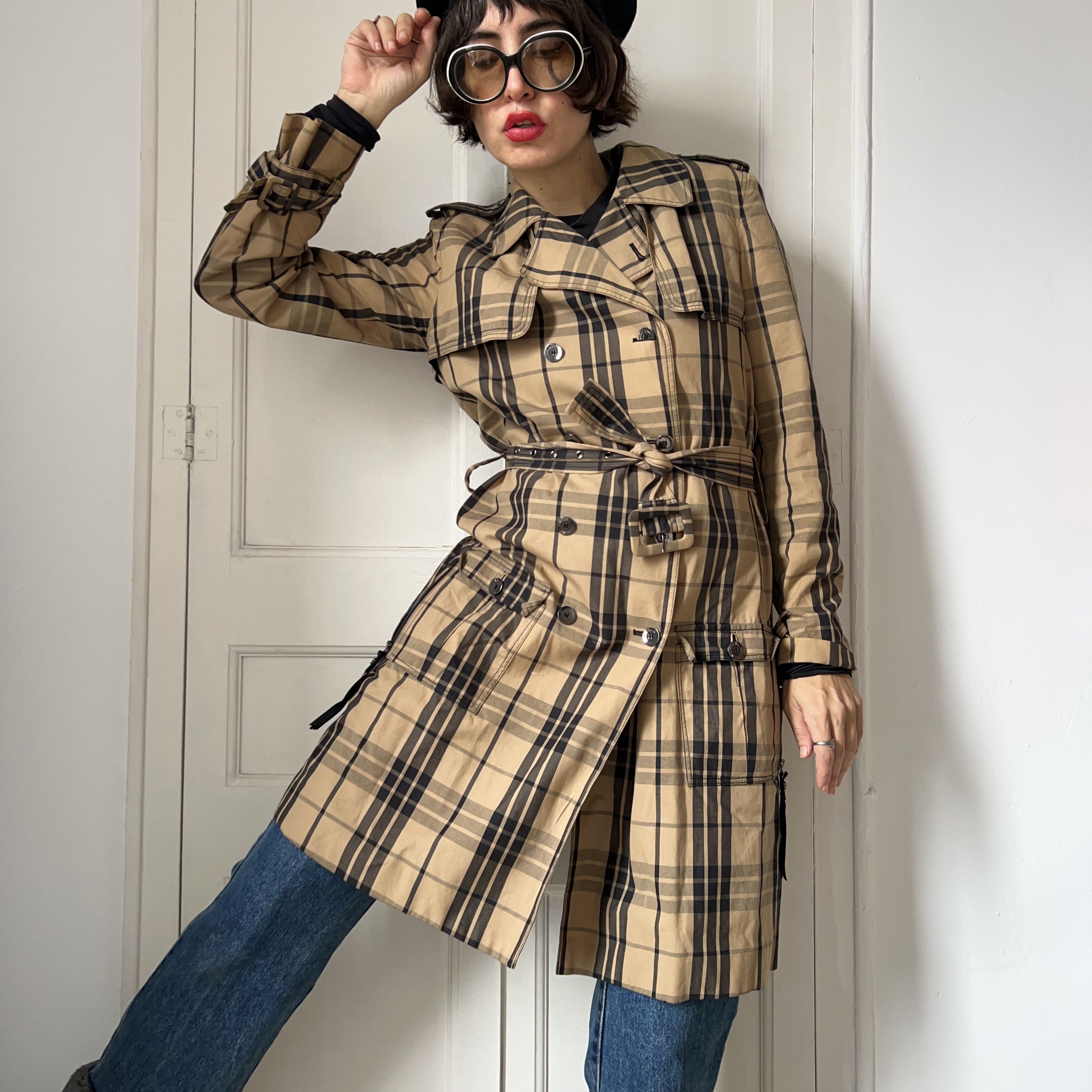 Vintage Y2K Luella Plaid Cotton Trench Coat