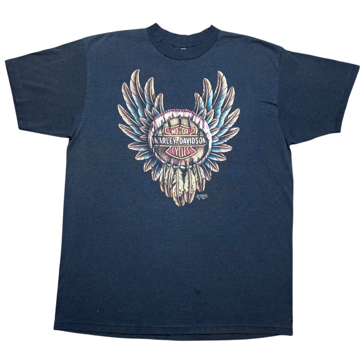 Harley Davidson × Vintage Vtg 1991 Harley Davidson 3D Emblem Native Dream Catcher Tee Size US XL / EU 56 / 4 - 1 Thumbnail
