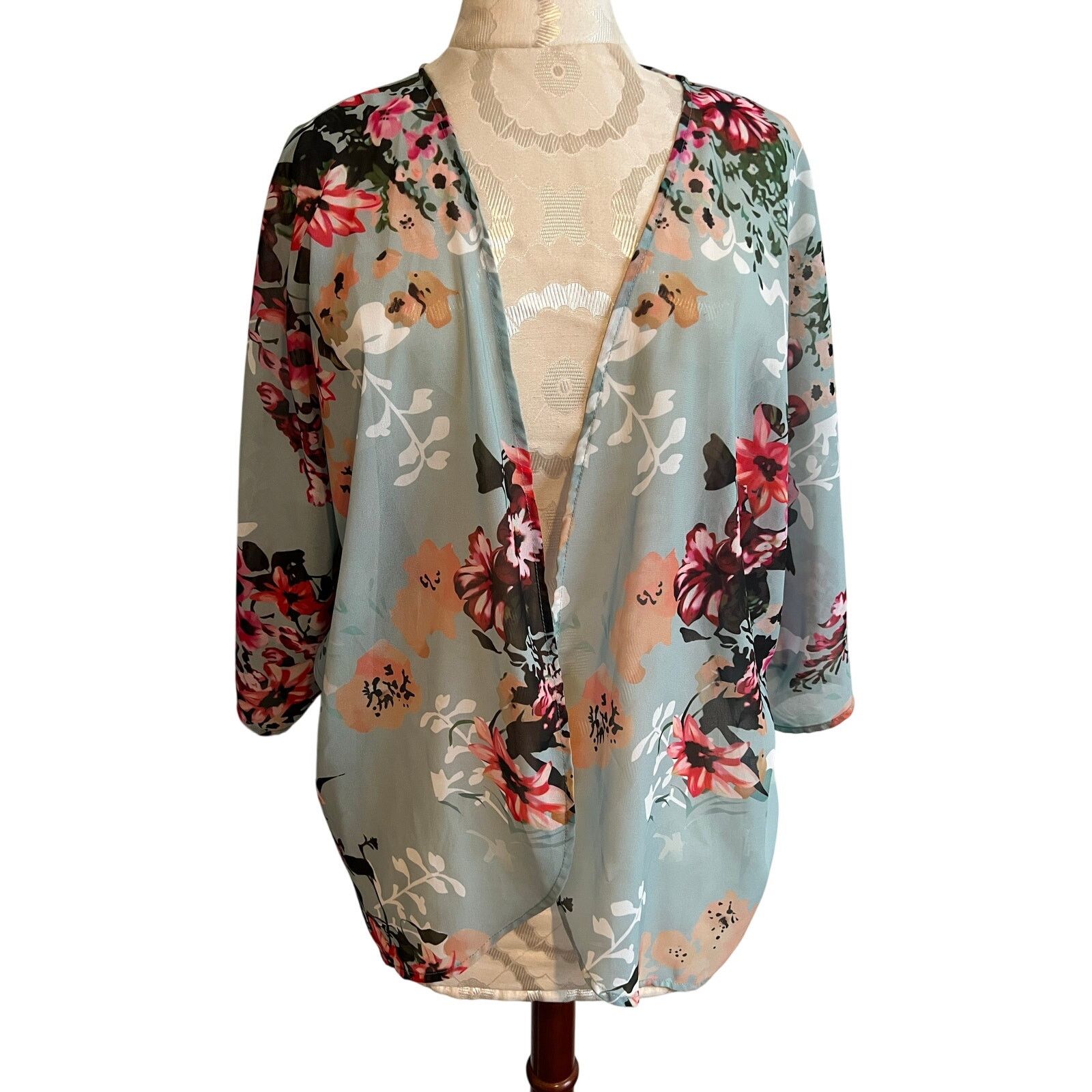 Other Amazon Pastel Floral Sheer Open 3/4 Sleeve Kimono Medium Size M / US 6-8 / IT 42-44 - 1 Thumbnail