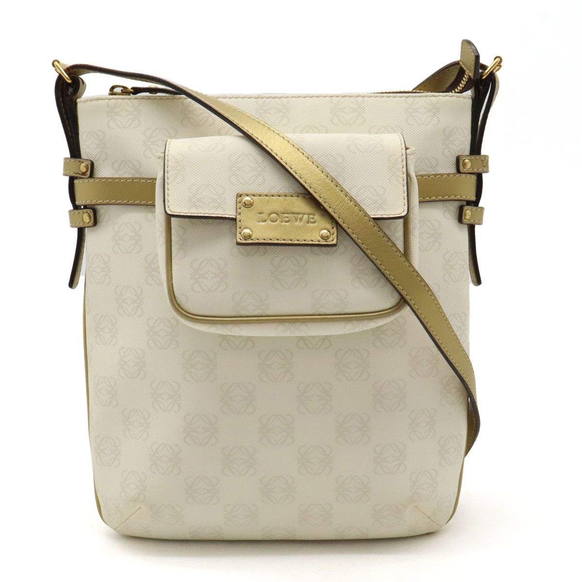 Loewe Loewe Loewe Anagram PVC Leather Shoulder Bag White Gold Canvas Crossbody Bag in Very Good Condition Size ONE SIZE - 1 Thumbnail