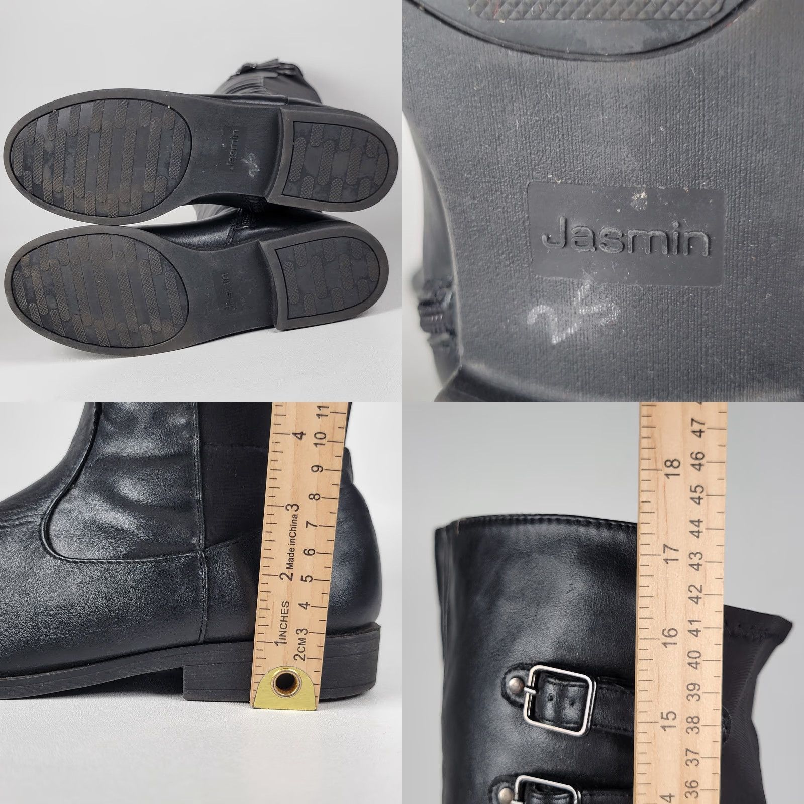 Vintage Jasmine Women's Tall Boots Black Faux Leather Stretch Fabric Size 9 M Size US 9 / IT 39 - 8 Thumbnail