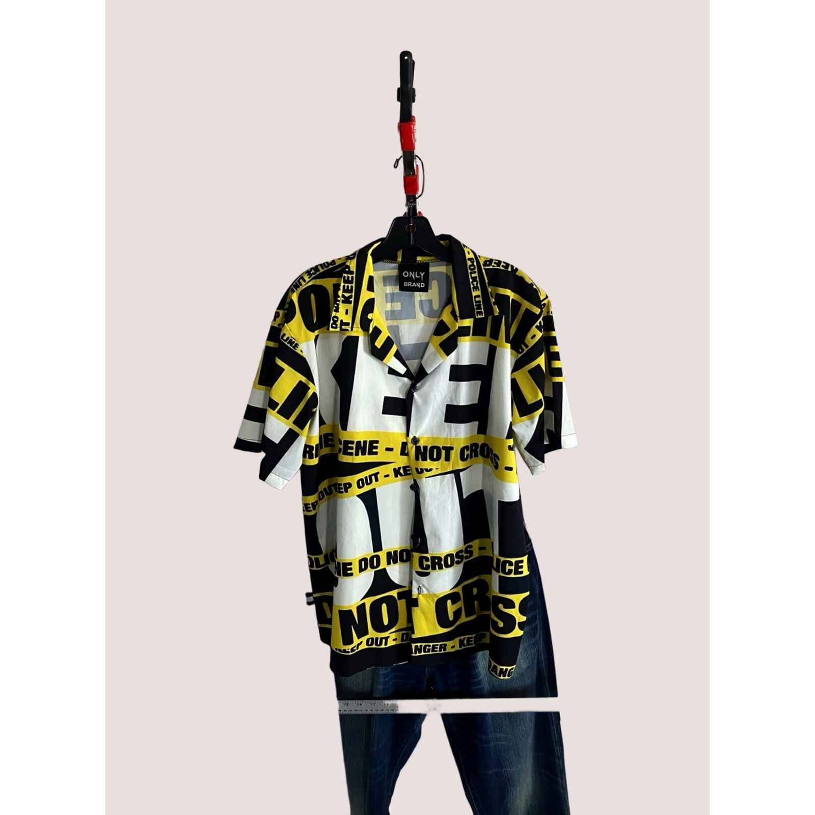 Vintage Only Brand Button-Up Shirt Large L Short Sleeve Men Sharp Caution Do Not Cross Wild Sleeve Button-Up Shirt Large L Mens Size US L / EU 52-54 / 3 - 1 Thumbnail