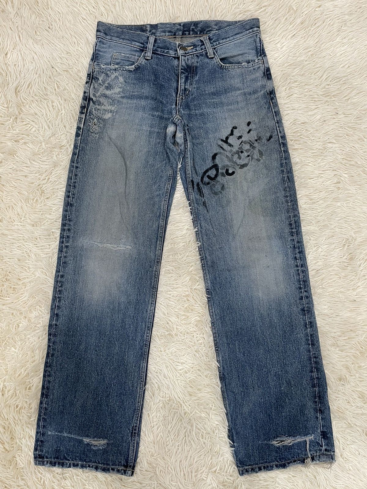 Japanese Brand Ozone Rocks Thrashed Redline Japan Denim Size US 31 - 1 Thumbnail