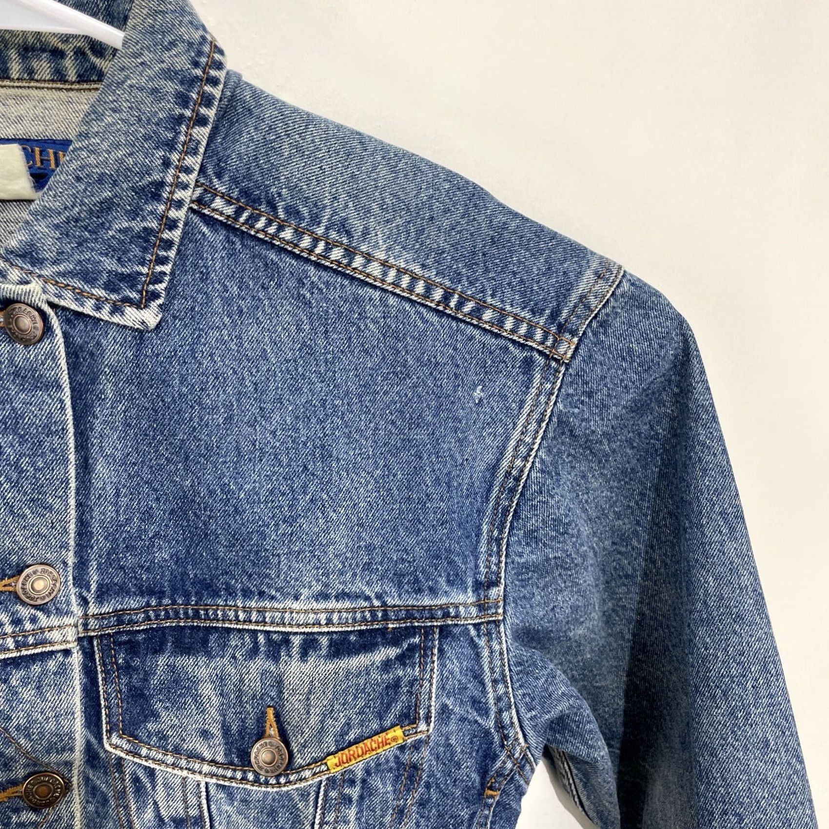 Jordache VINTAGE Jordache Blue Jean Denim Jacket Basic Cropped Women's M Distressed Size 32" / US 10 / IT 46 - 5 Thumbnail