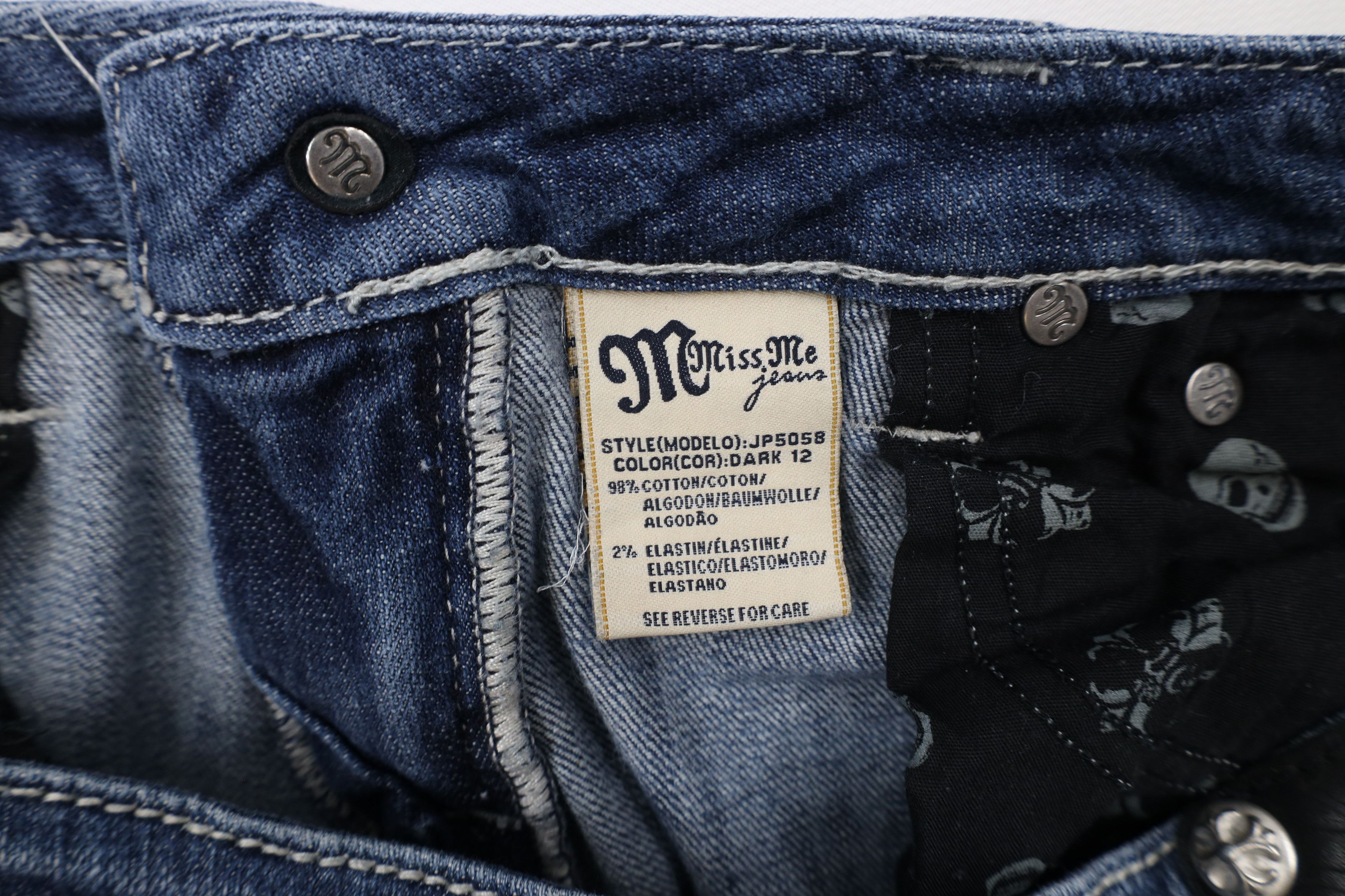 Miss Me × Vintage Miss Me Stitch Fleur de Lis Flared Bootcut Denim Jeans Blue Size 29" - 8 Thumbnail