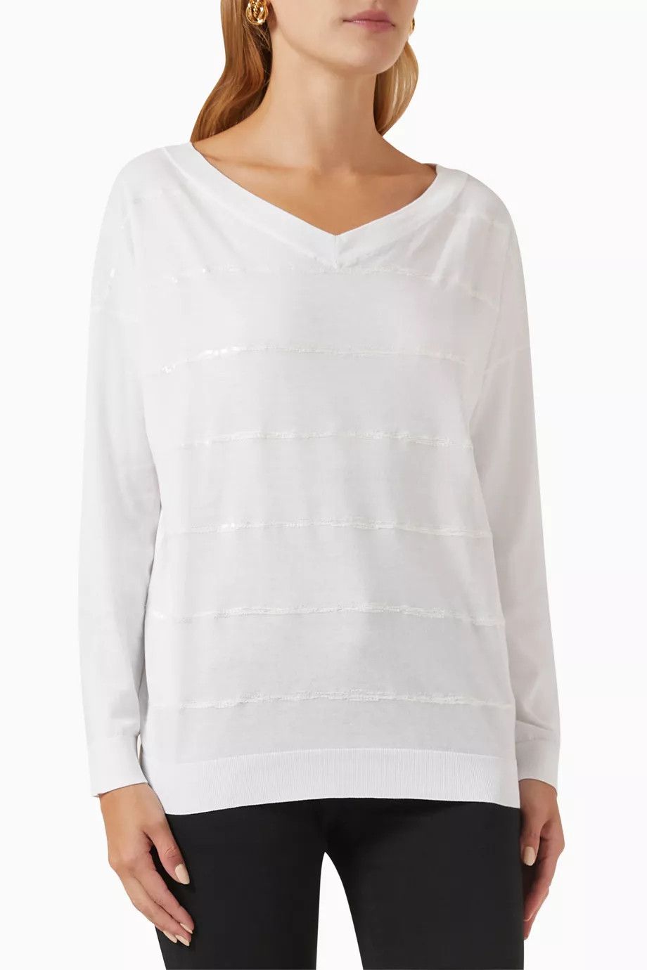 Brunello Cucinelli o1y0825 V-neck Sweater in White Size XL / US 12-14 / IT 48-50 - 1 Thumbnail