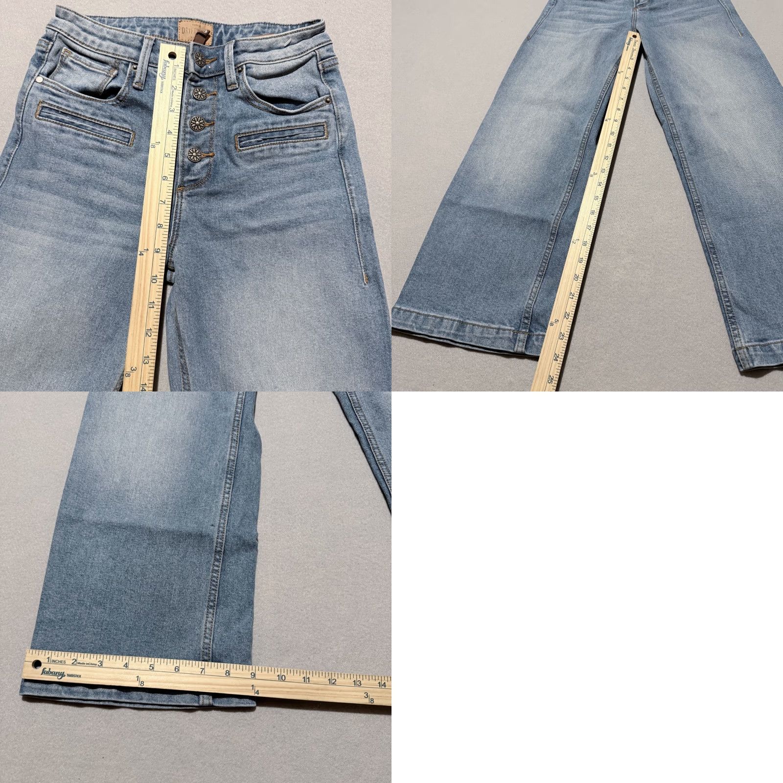 Vintage DRIFTWOOD Charlee Cropped Flare Jeans Womens Blue Denim Wide Leg Button Fly - 24 Size 42" / US 20 - 9 Thumbnail