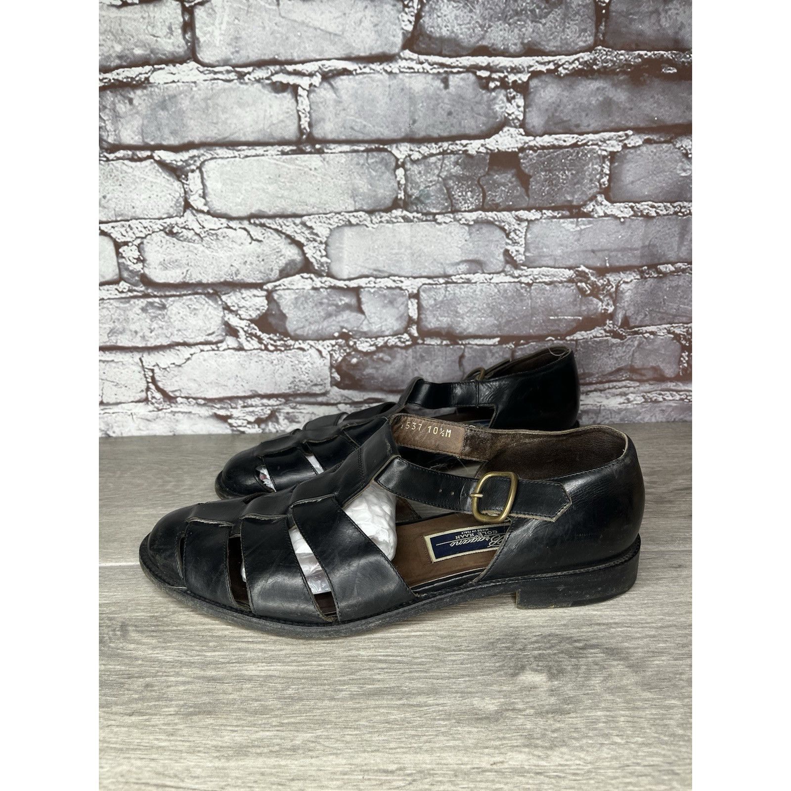 Sz 11 M Mens Cole Haan Bragano Italian Black Leather Fisherman Sandals Bragano Mens Fisherman Sandals Size 9.5M Black Leather  main image 3