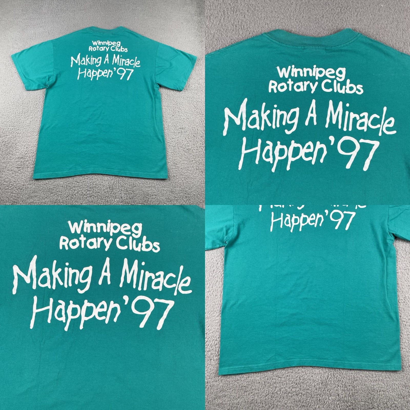 Hanes VINTAGE Hanes 90s Tee Shirt Adult Large Blue Making A Miracle Happen Winnipeg Rotary Club Mens Size US L / EU 52-54 / 3 - 9 Thumbnail