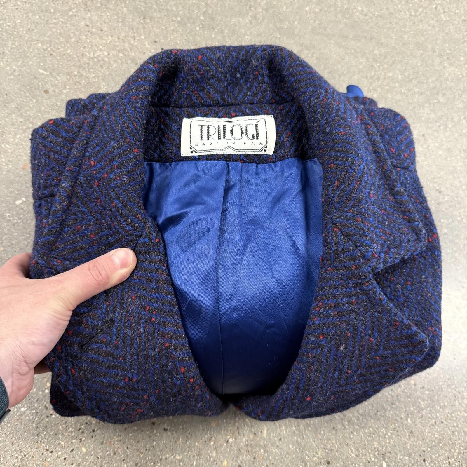 The Trilogy Tapes Vtg Trilogi Women's Long Herringbone Pea Coat Wool Tweed USA Size L / US 10 / IT 46 - 11 Thumbnail