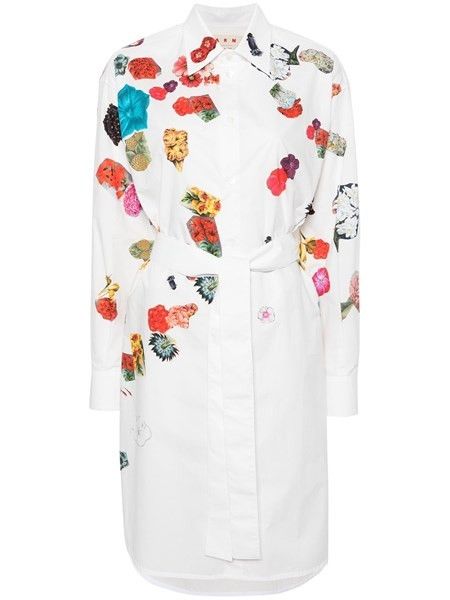 Marni oc11z0525 Shirt Dress With Floral Print in White Size XL / US 12-14 / IT 48-50 - 1 Thumbnail