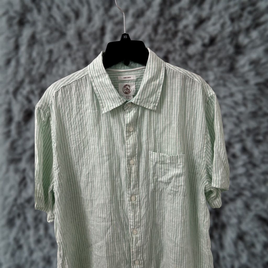 Panama Jack Panama Jack Shirt Mens XL Green White Striped 100% Linen Button-Down Pocket L/S Size US XL / EU 56 / 4 - 1 Thumbnail