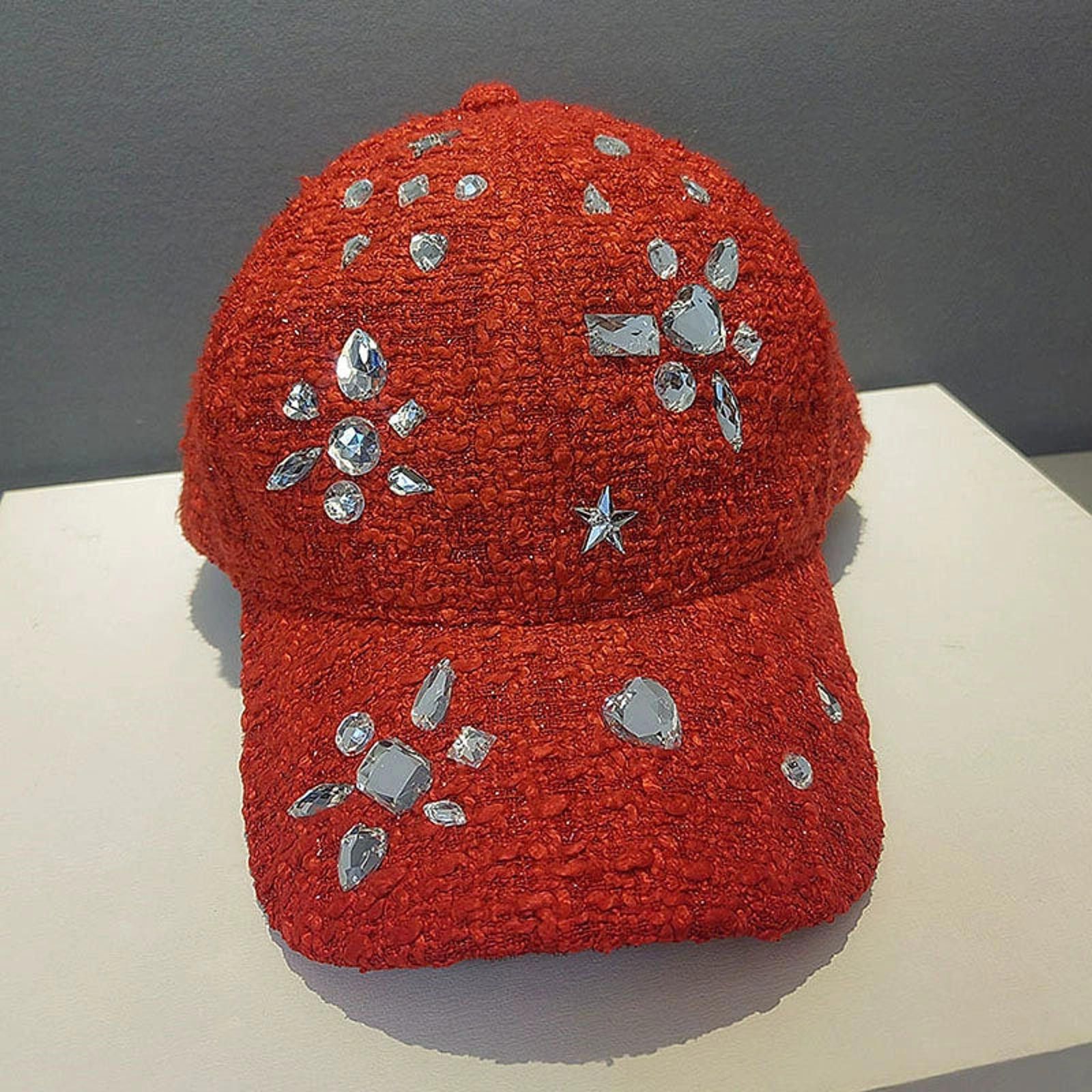 Other Red Embellished Rhinestone Tweed Baseball Cap Size ONE SIZE - 3 Thumbnail