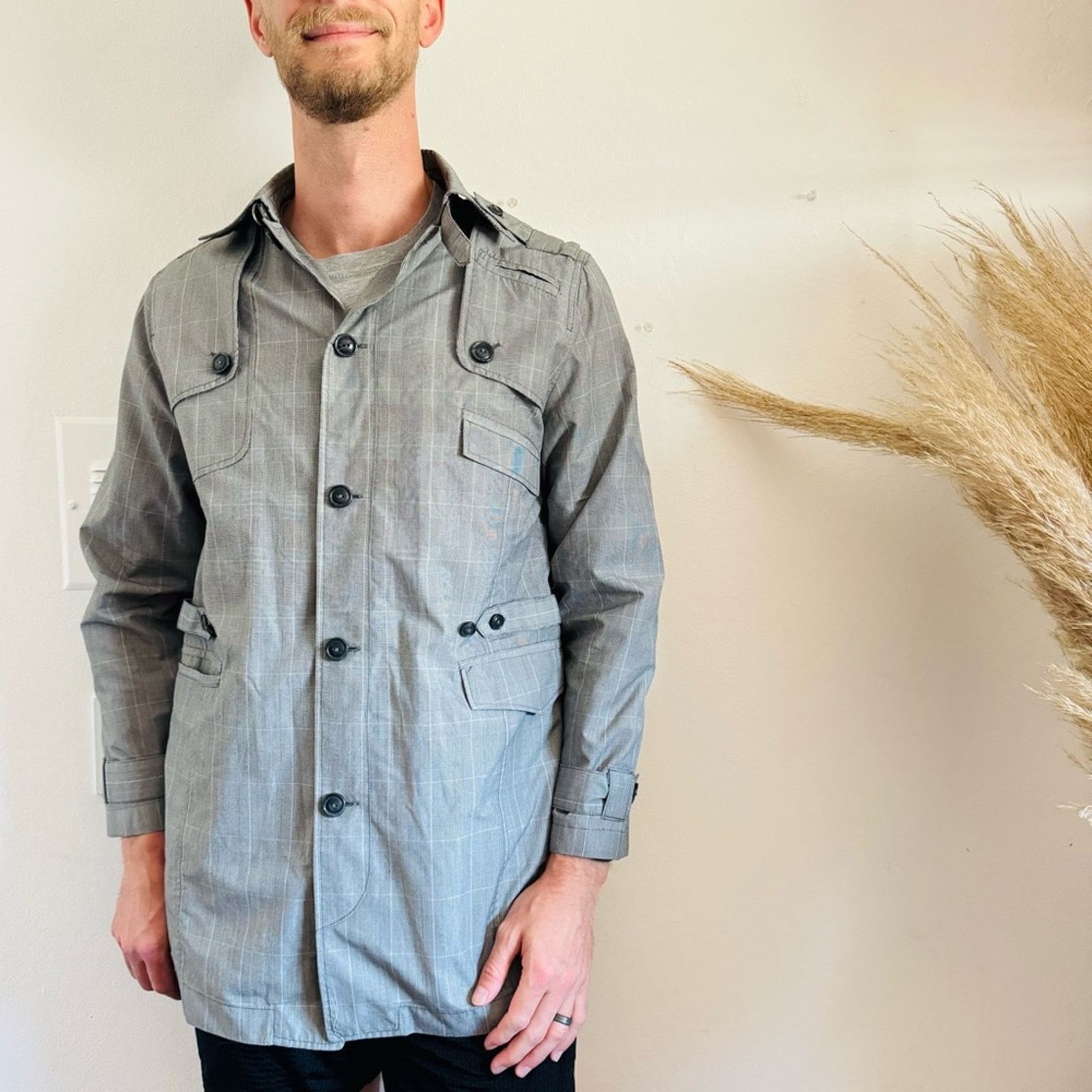 Five Four FIVE FOUR Grey Gray White Print Button Utility Jacket Coat S Size US S / EU 44-46 / 1 - 11 Thumbnail