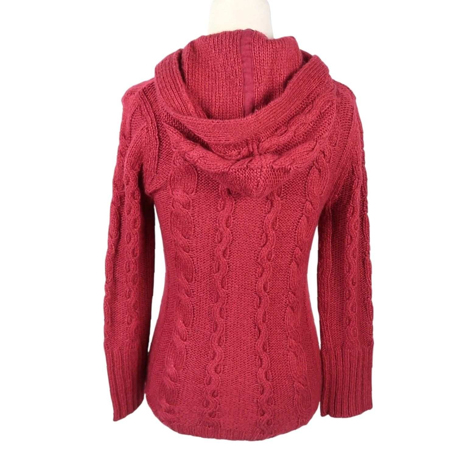 Vintage VINTAGE Tildon Cardigan Hooded Cable-Knit Wool Blend Red Burgundy Knit Sweater M Women Size M / US 6-8 / IT 42-44 - 4 Thumbnail
