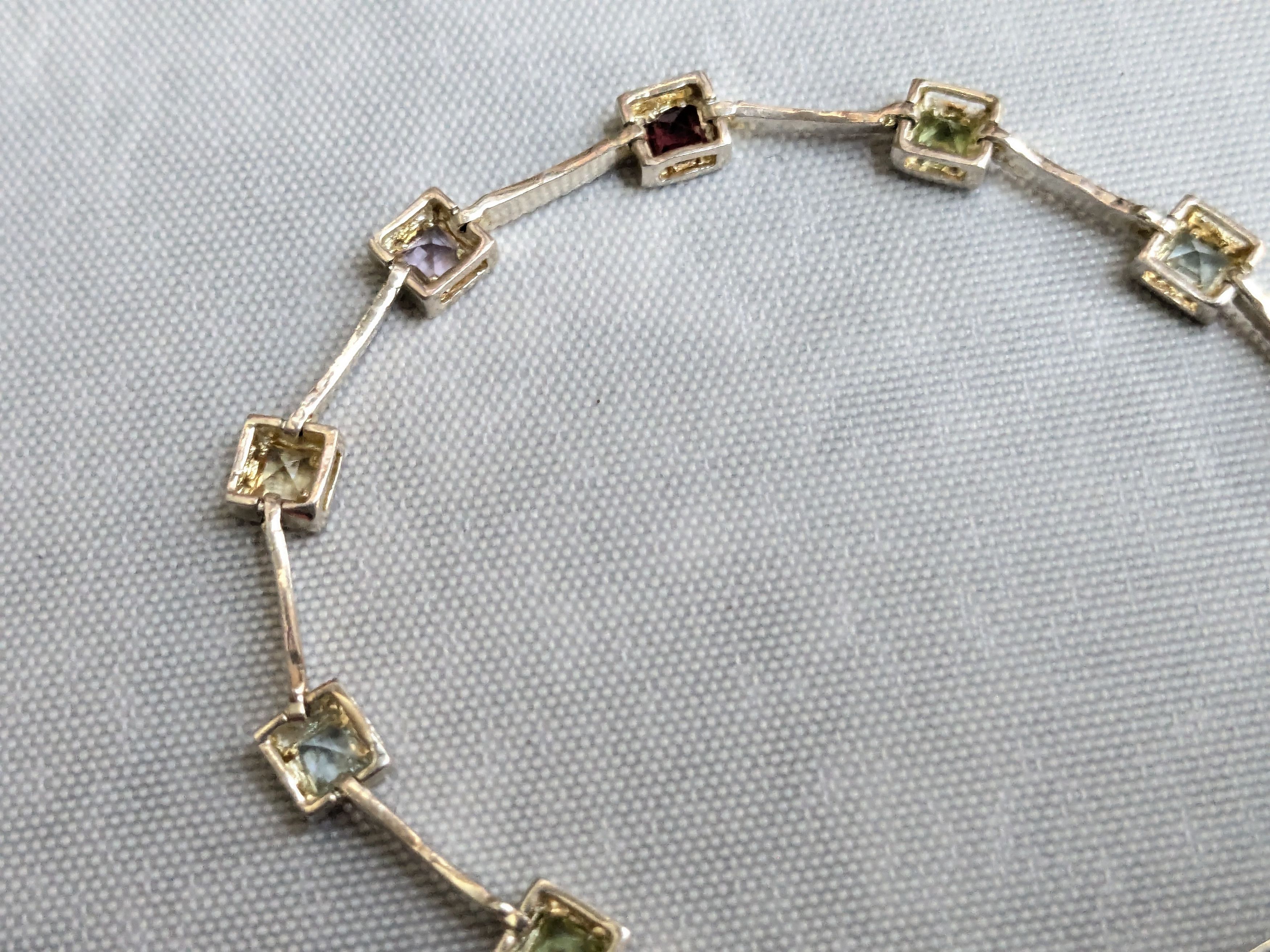 Jewelry Vintage Sterling Silver Tennis Bracelet Square 7" Rainbow Size ONE SIZE - 12 Thumbnail