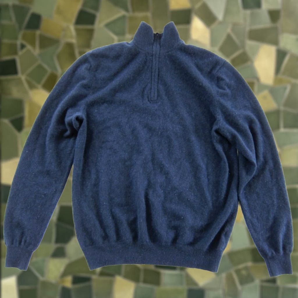 Vintage Hircus Cachemire 100% Cashmere Navy Blue Grey 1/4 Zip Pullover Sweater Men XL Size US XL / EU 56 / 4 - 1 Thumbnail