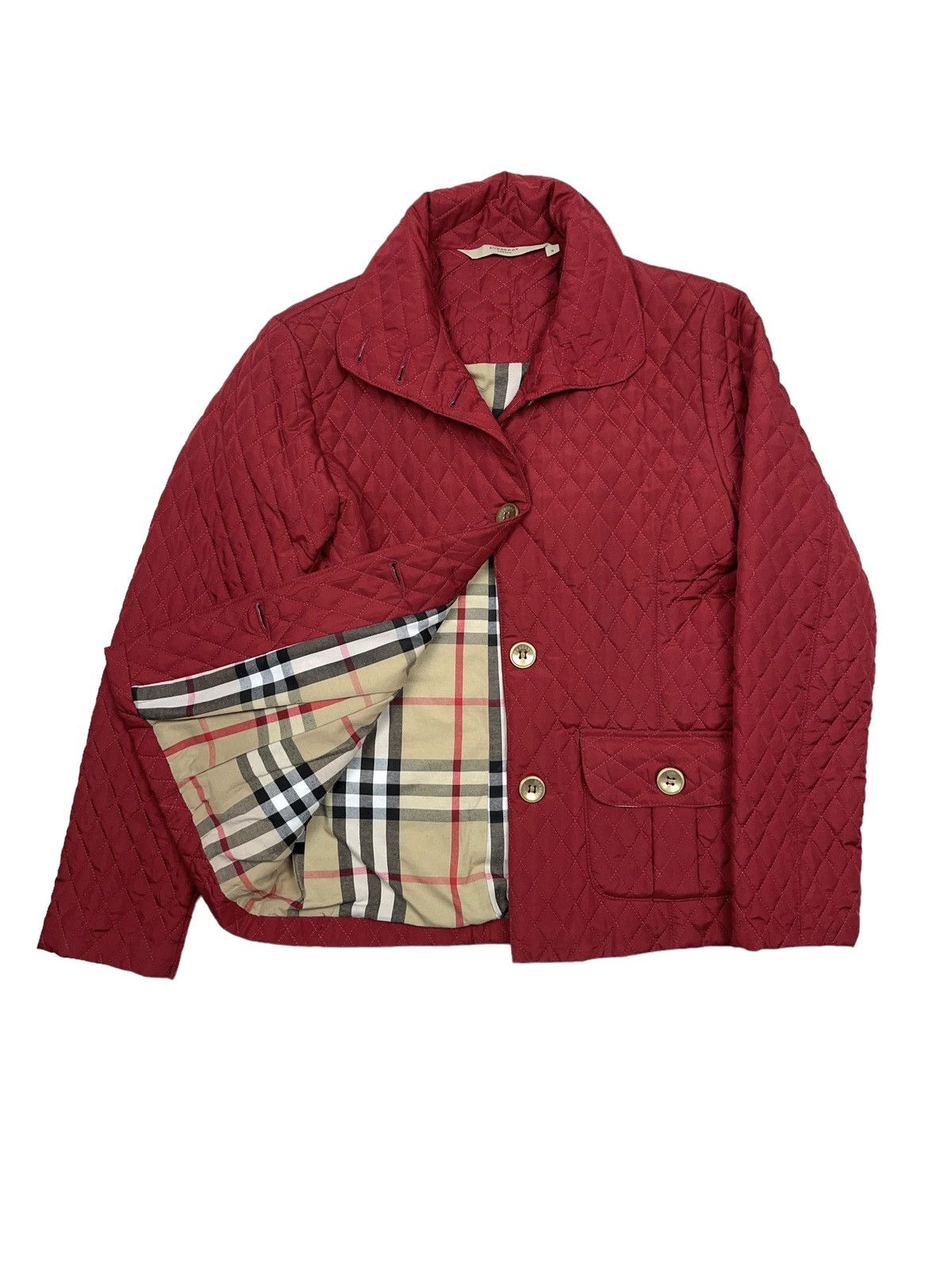 image of Burberry Quilted Jacket Nova Check in Red, Women's (Size Small)