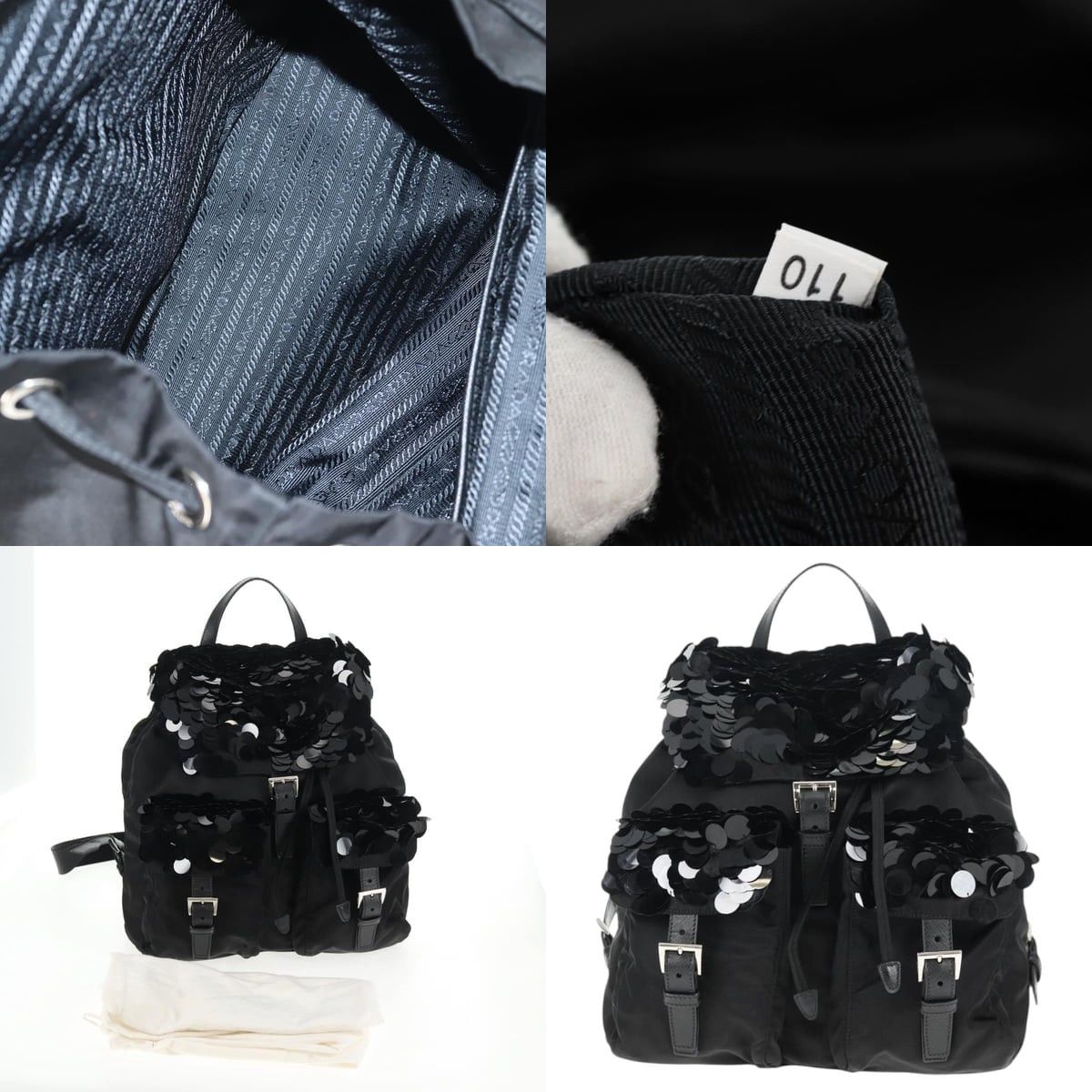 Prada PRADA Sequin Backpack Nylon Black Silver Size ONE SIZE - 10 Thumbnail