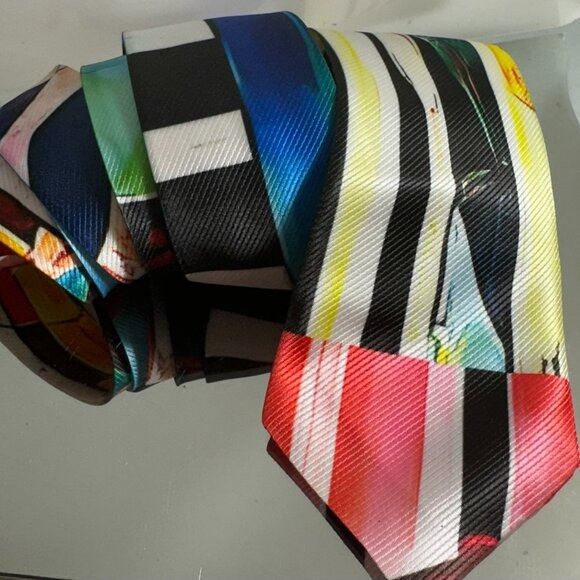 Handmade Modernist Striped Tie Retro Abstract Menswear Tie Necktie Mi Size ONE SIZE - 7 Thumbnail