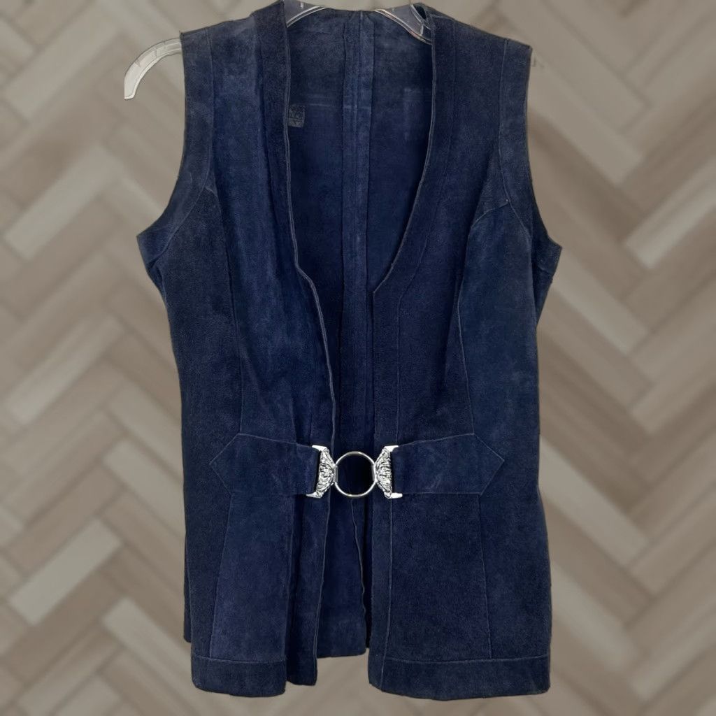 Vintage VINTAGE Suede Skirt Jacket Leather Set Blue Vest 60s Rock Boho 2 Piece Womens S Size 28" / US 6 / IT 42 - 1 Thumbnail