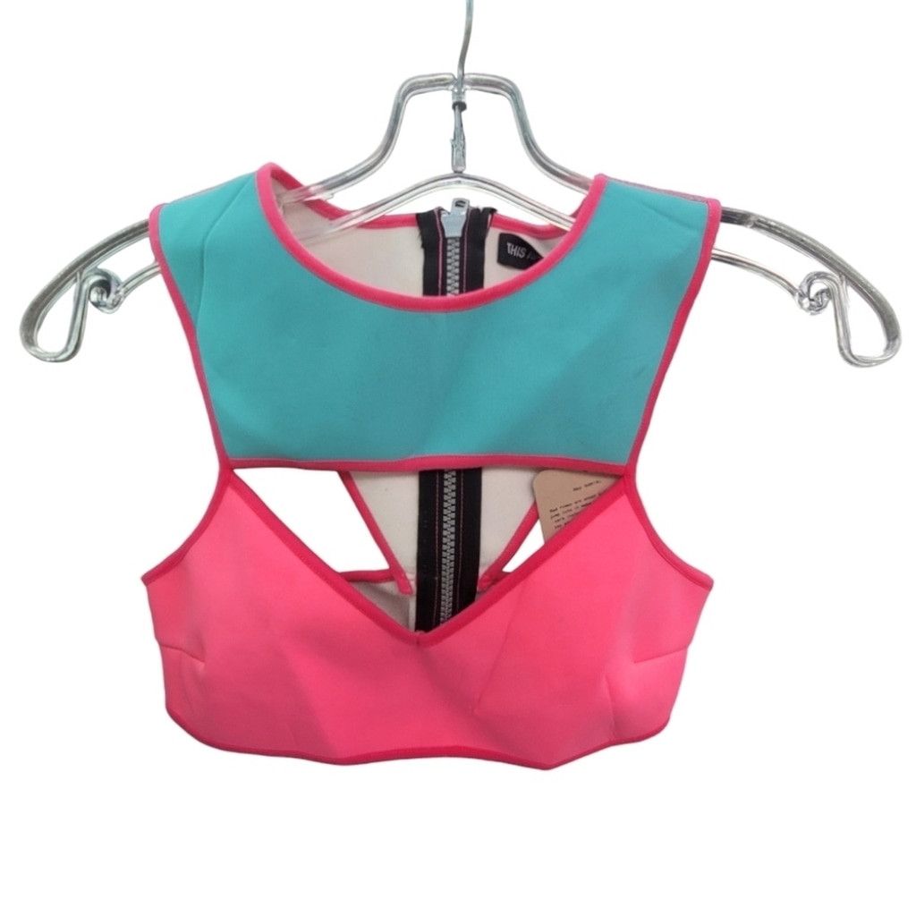 Other NWT This Is A Love Song Neoprene Pink&Blue Cutout Bikini Top Size M / US 6-8 / IT 42-44 - 5 Thumbnail