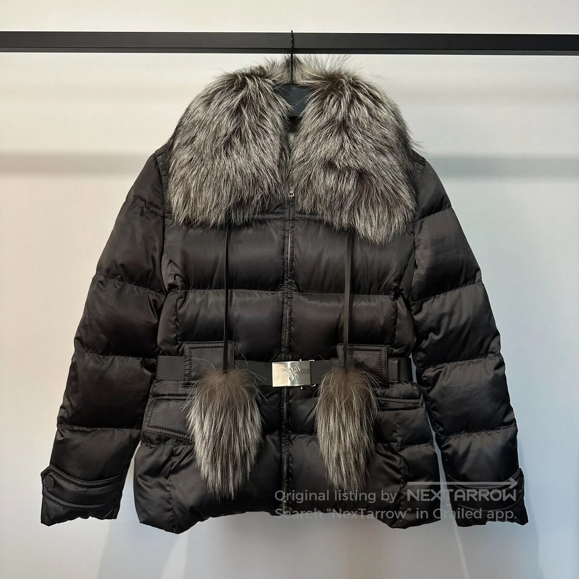 Prada prada fur collar belted down jacket. Size L / US 10 / IT 46 - 1 Thumbnail